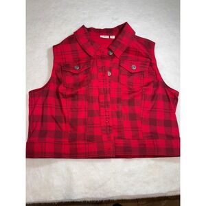 Cato Red and‎ Black Plaid Sleeveless Button Down Top Vest - Women's XL